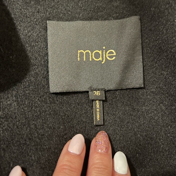 Maje Double Face and Leather Jacket Double Breasted Wool Coat - Picture 4 of 5